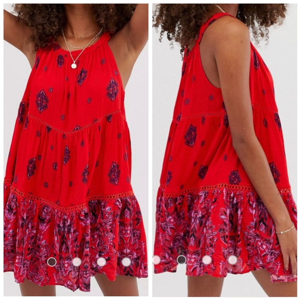 Intimately Free People Talk To Me Trapeze Mini Dress Red & Purple Women's Small - Picture 8 of 9
